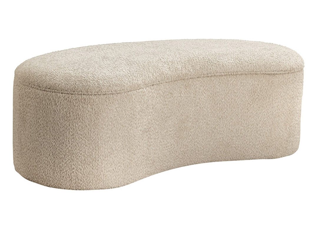 Banquette coffre SOLANE 120 cm en bouclé beige champagne sur fond blanc