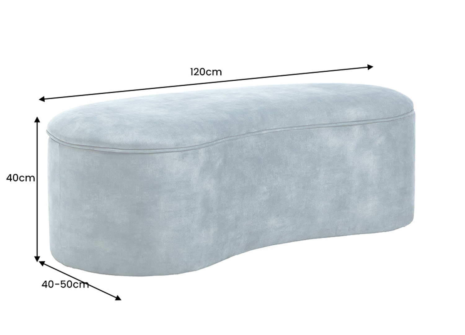 Dimensions de la banquette coffre SOLANE bleu pétrole 120 x 40 x 40-50 cm