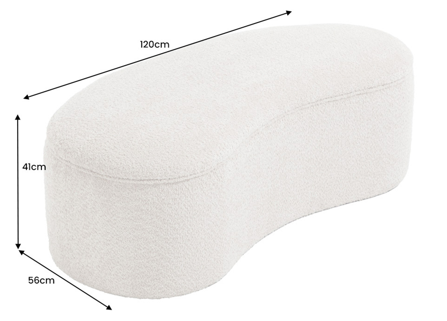 Dimensions de la banquette coffre SOLANE 120 cm en bouclé beige 120 x 41 x 56 cm