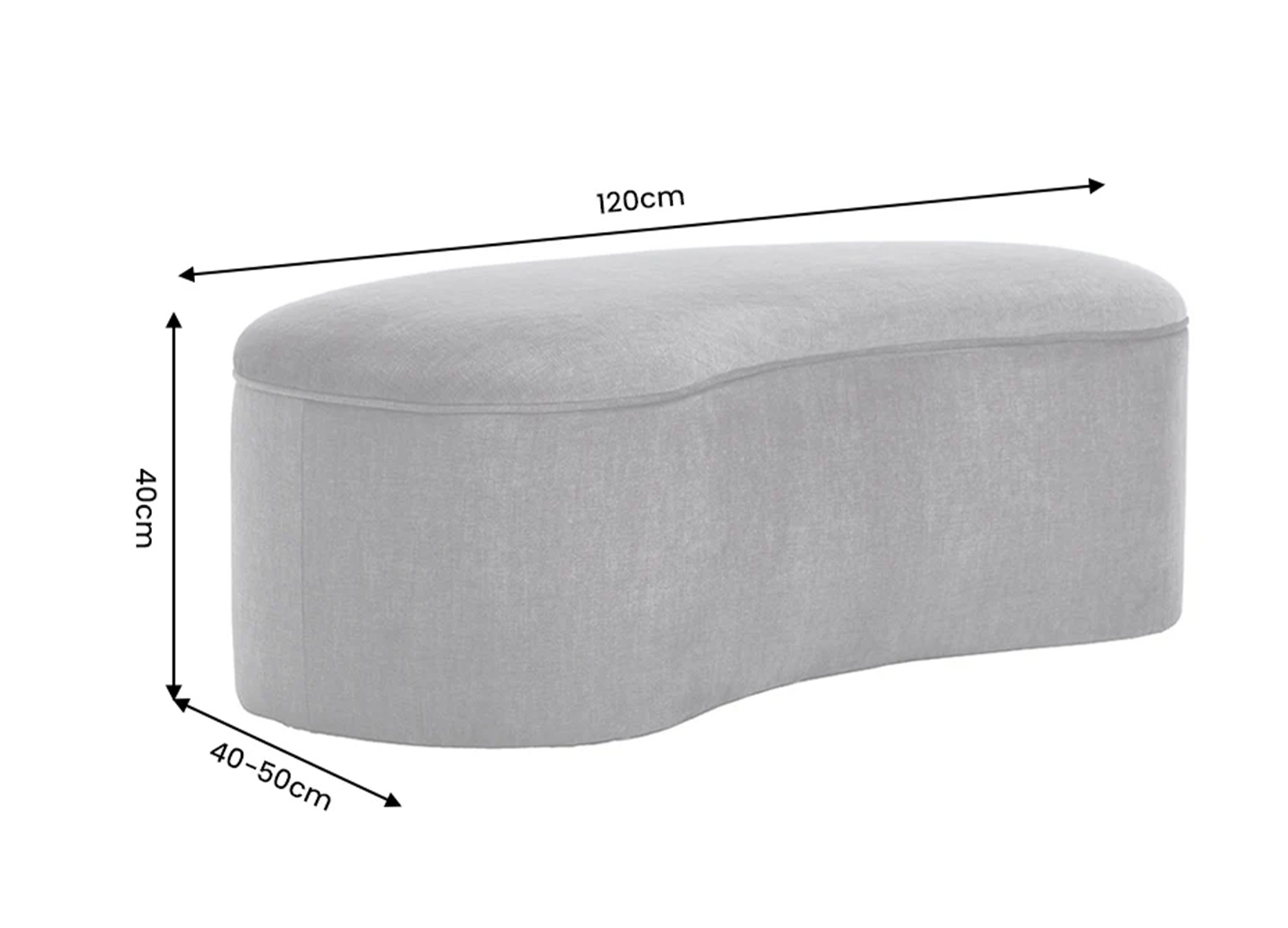 Dimensions de la banquette coffre SOLANE gris graphite 120 x 40 x 40 à 50 cm
