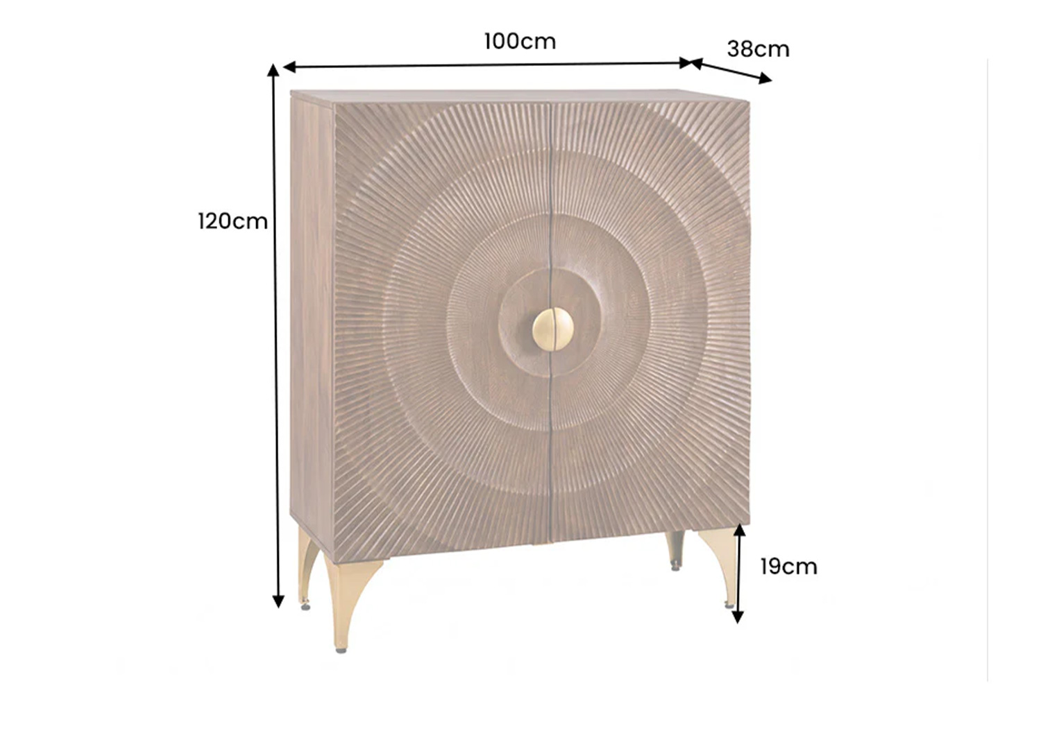 Dimensions du buffet haut SOLEIL brun et doré 100 x 120 x 38 cm