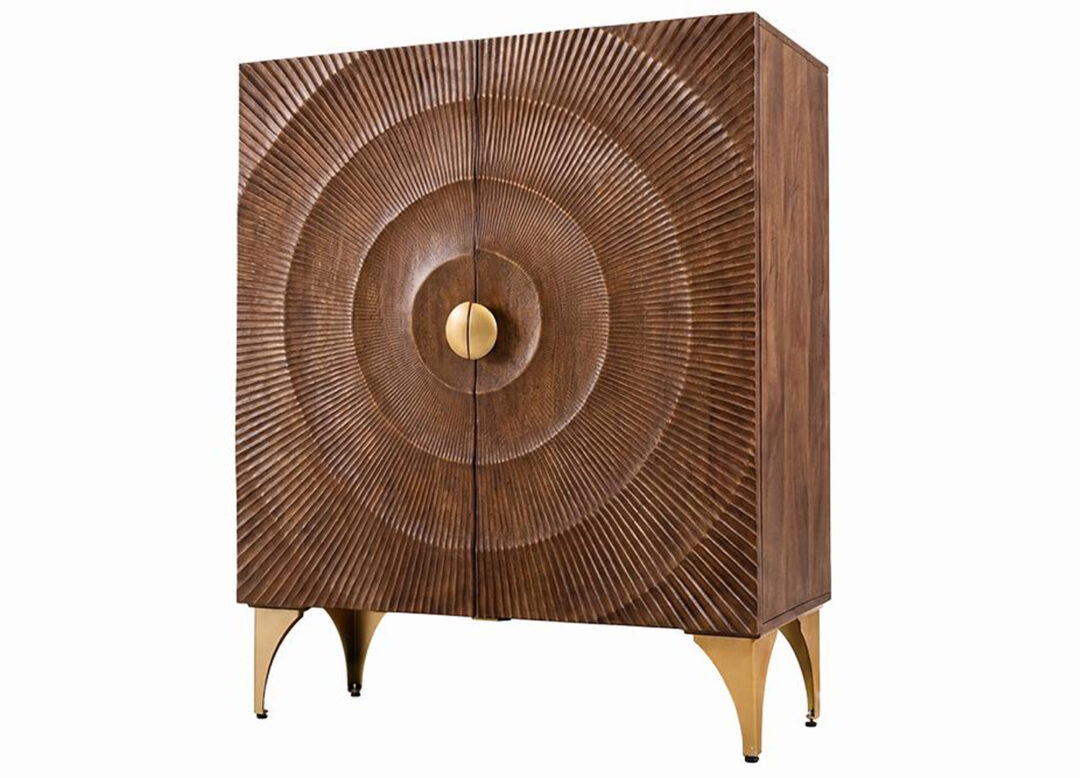 Buffet haut SOLEIL brun et doré 120 cm en bois de manguier sur fond blanc