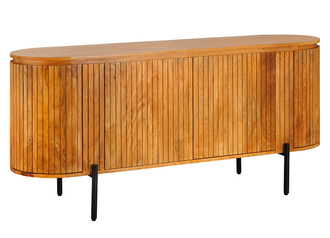Buffet NAORI 160 cm en manguier naturel sur fond blanc avec quatre portes de rangement