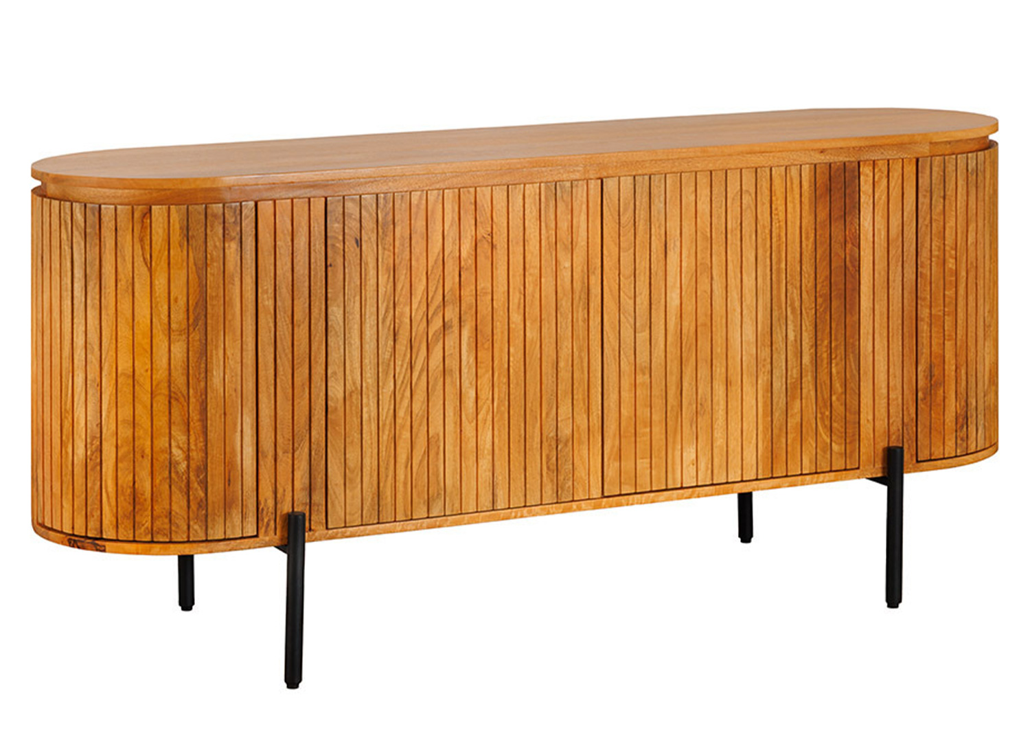 Buffet NAORI 160 cm en manguier naturel sur fond blanc avec quatre portes de rangement