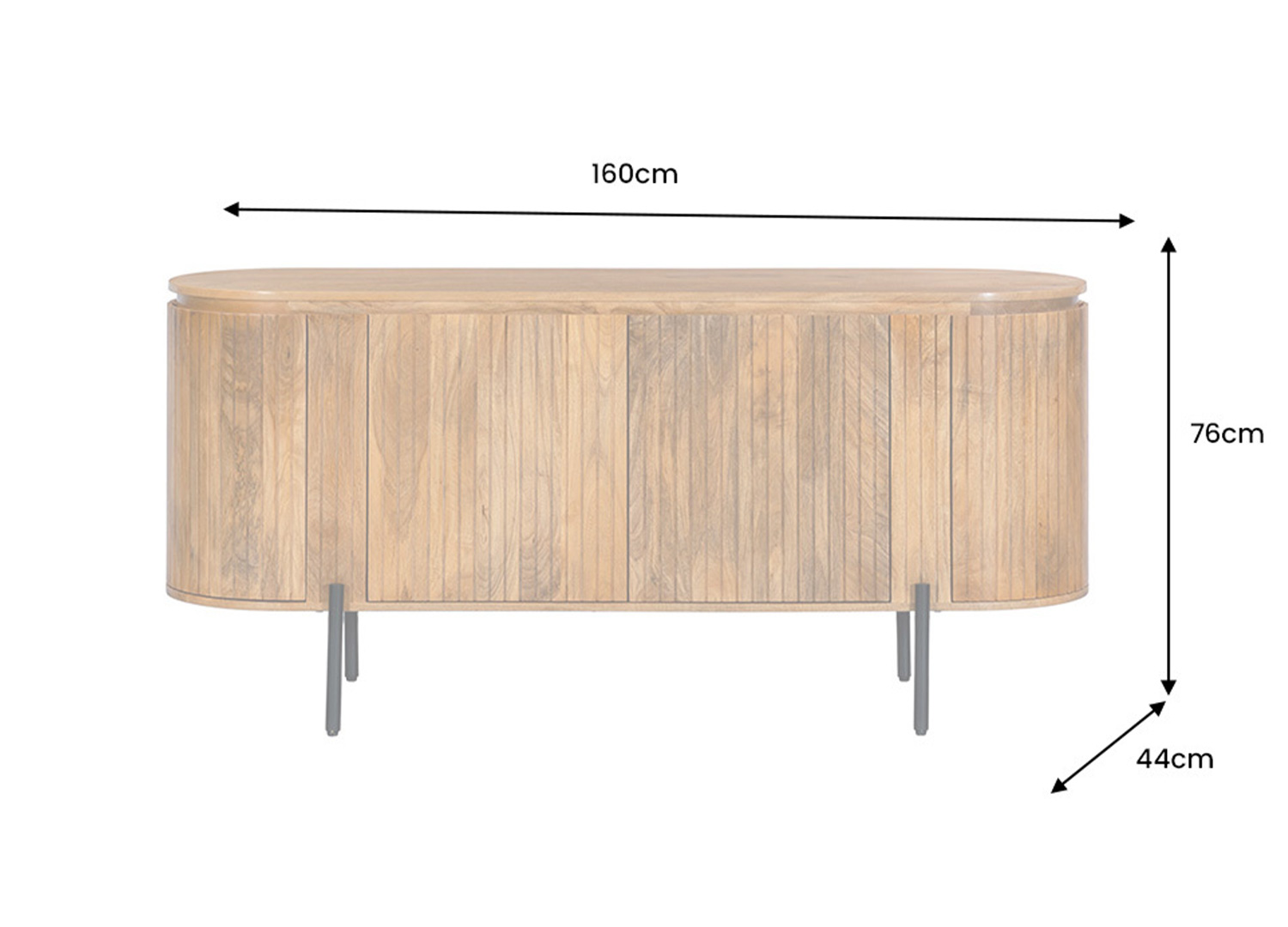 Dimensions du buffet NAORI 160 cm en manguier massif naturel 160 x 76 x 44 cm