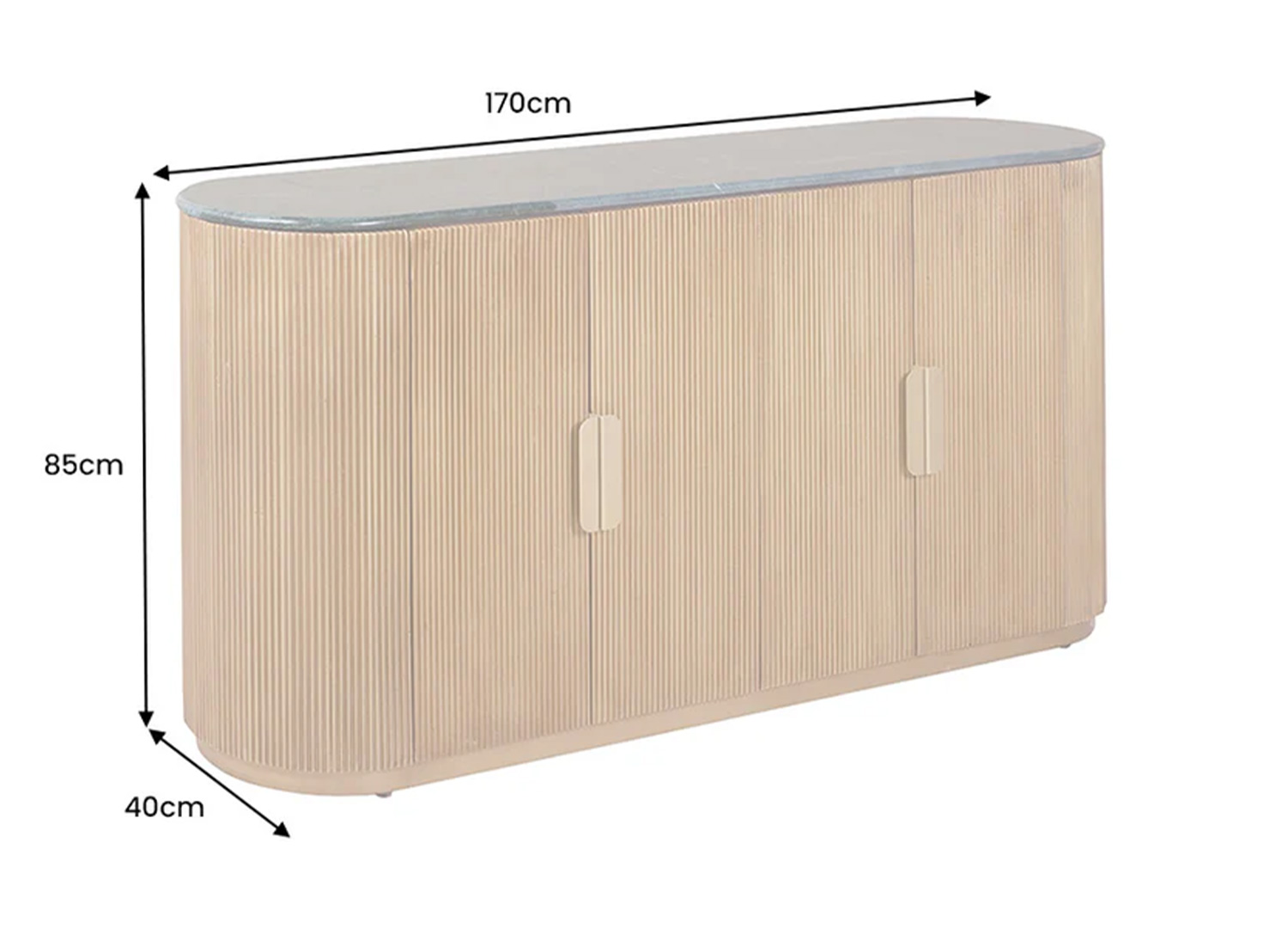 Dimensions du buffet ORVÉLIA 170 cm en manguier finition laiton et marbre vert