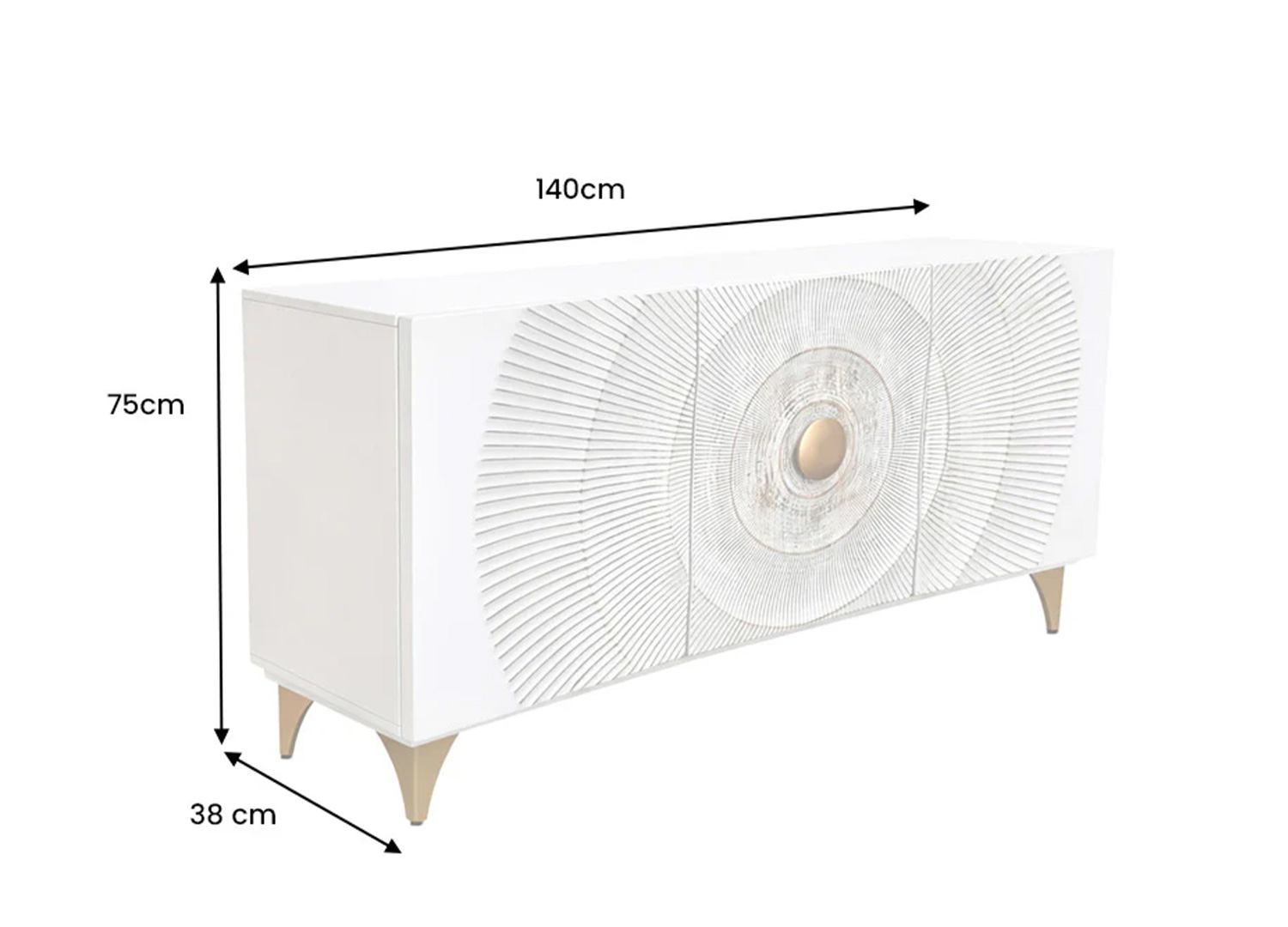 Dimensions du buffet SOLEIL blanc 140 cm largeur 140 cm hauteur 75 cm profondeur 38 cm