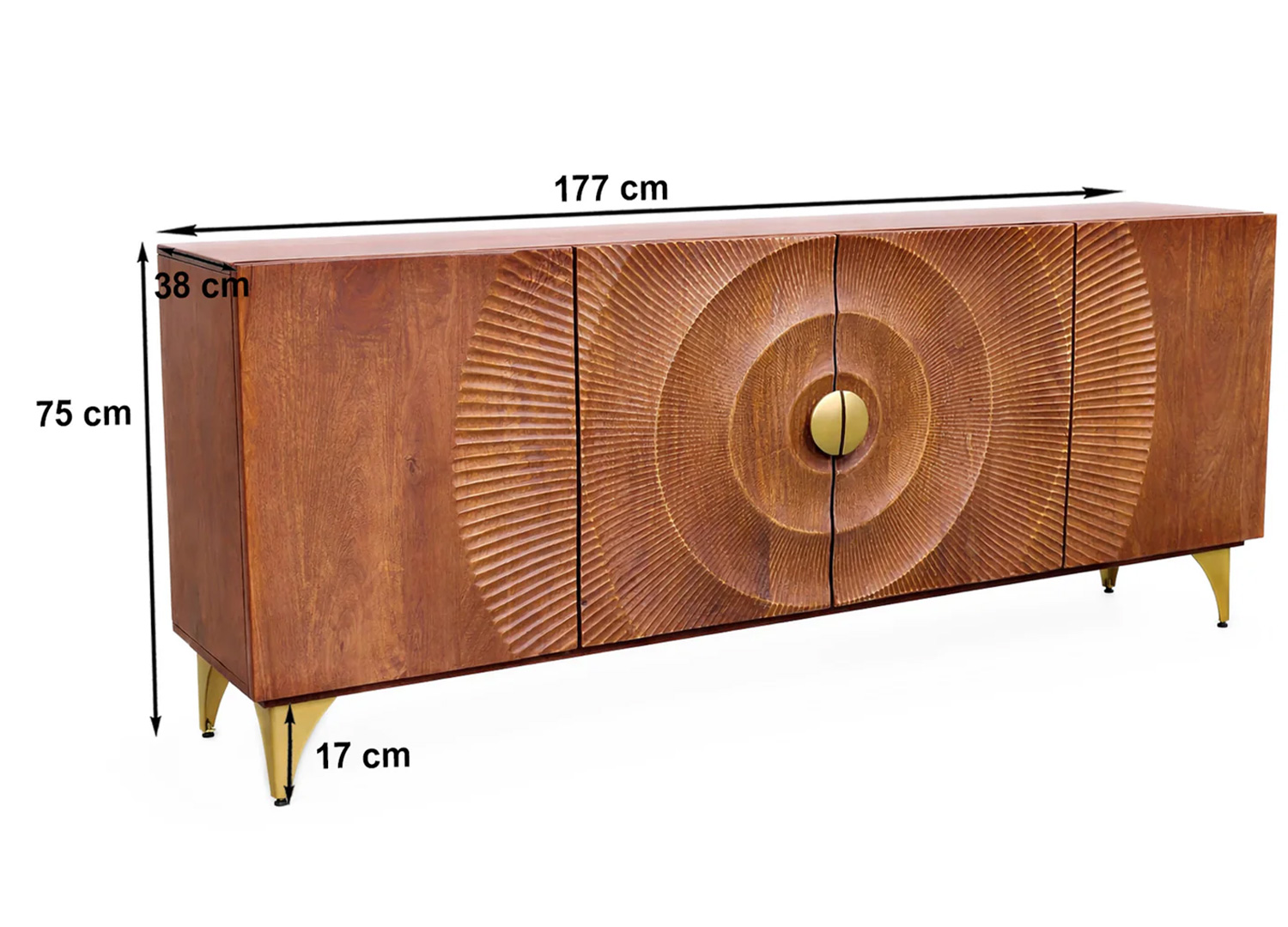 Dimensions du buffet SOLEIL 180 cm en manguier brun 177 x 77 x 38 cm