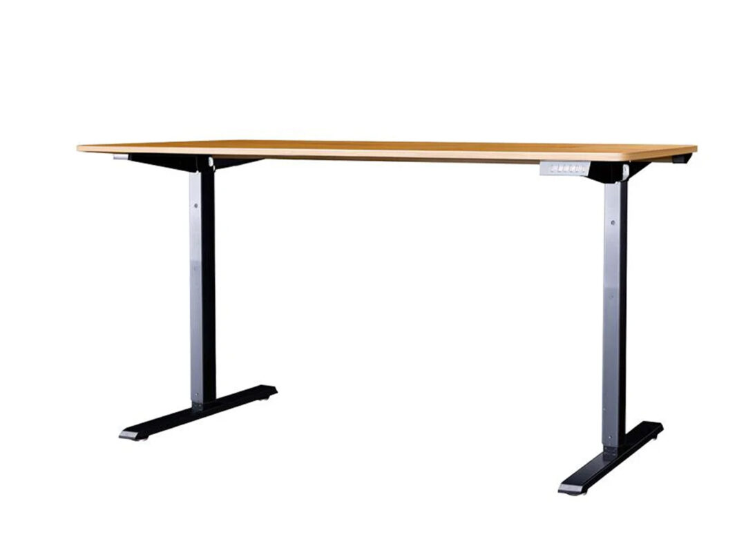 Bureau ALTO 120 cm avec plateau finition chêne naturel et piètement en métal noir sur fond blanc