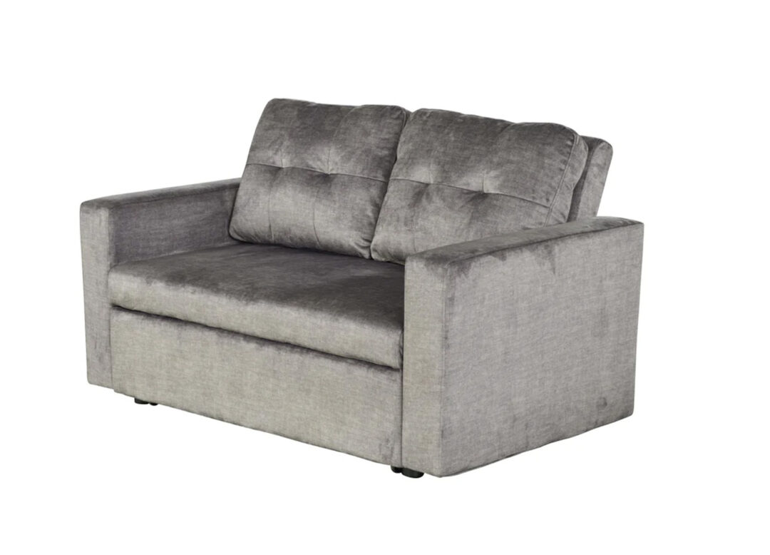 Canapé convertible NOÉMIE 2 places en velours gris de 142 cm sur fond blanc