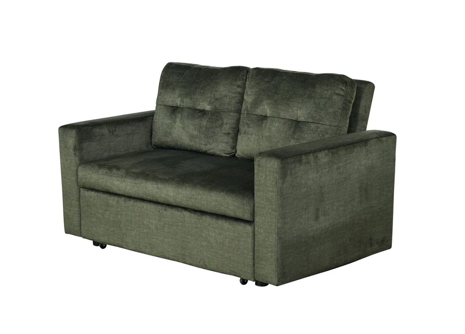 Canapé convertible NOÉMIE 2 places en velours vert de 142 cm sur fond blanc