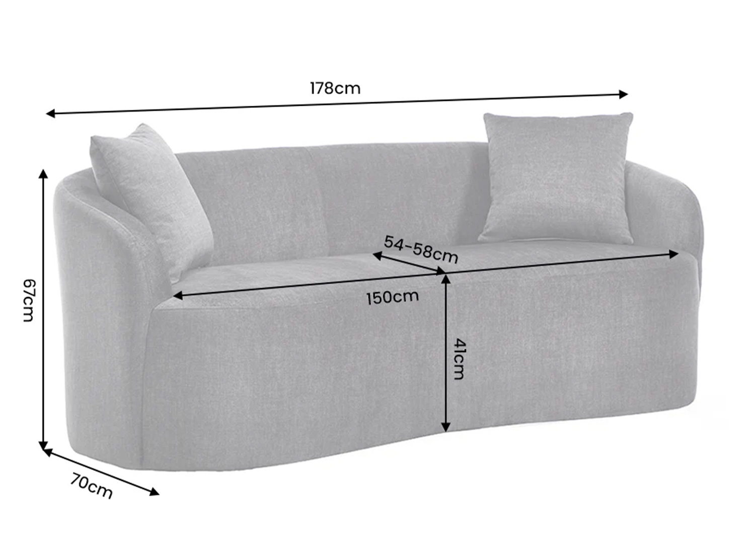Dimensions du canapé SOLANE gris graphite 178 x 67 x 70 cm