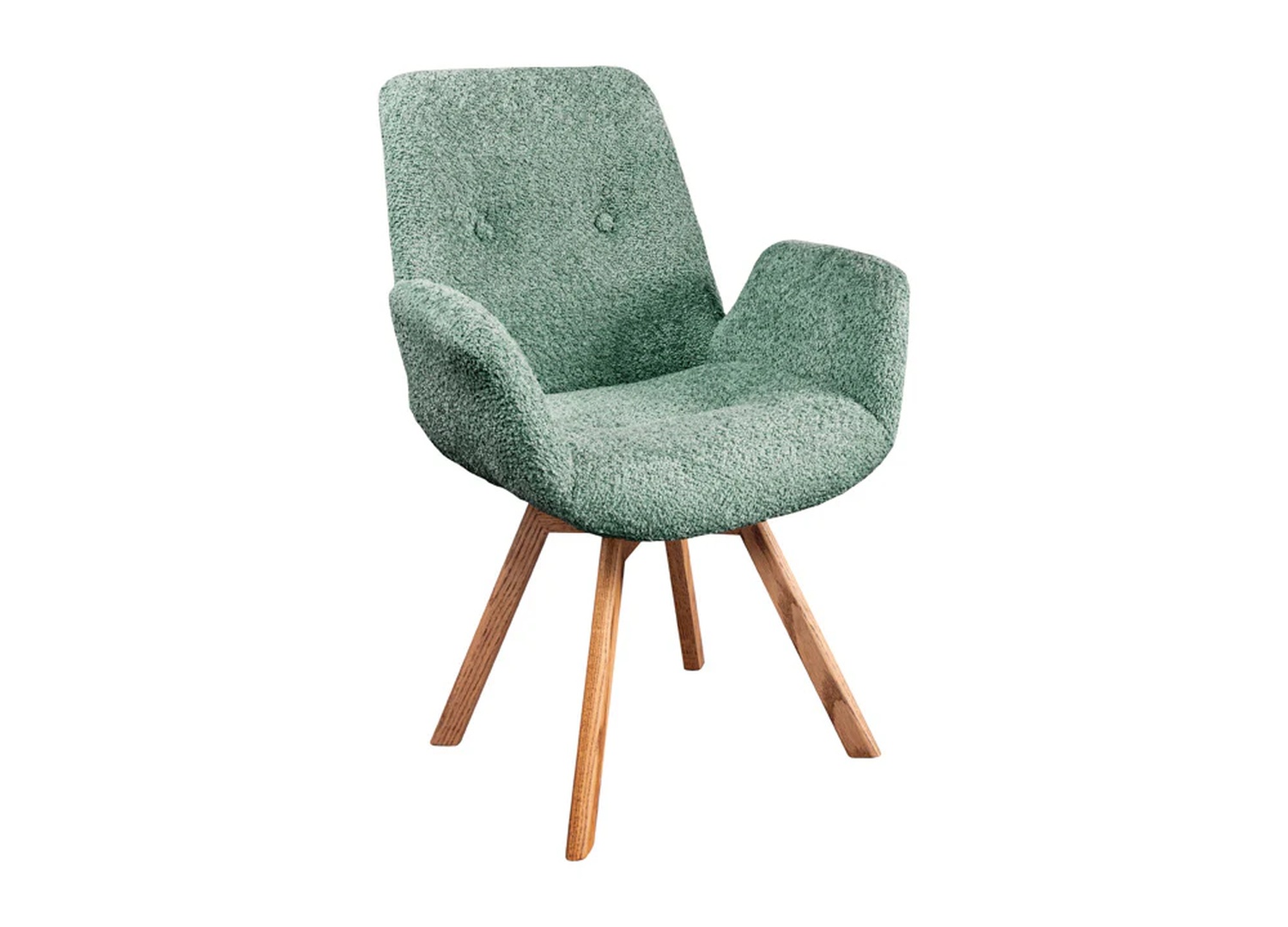 Chaise LIORA pivotante à 360° en bouclé vert menthe sur fond blanc