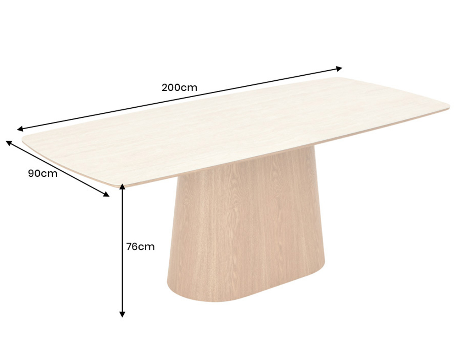 Dimensions de la table à manger SÉRANDE 200 x 90 x 76 cm avec plateau en céramique effet travertin