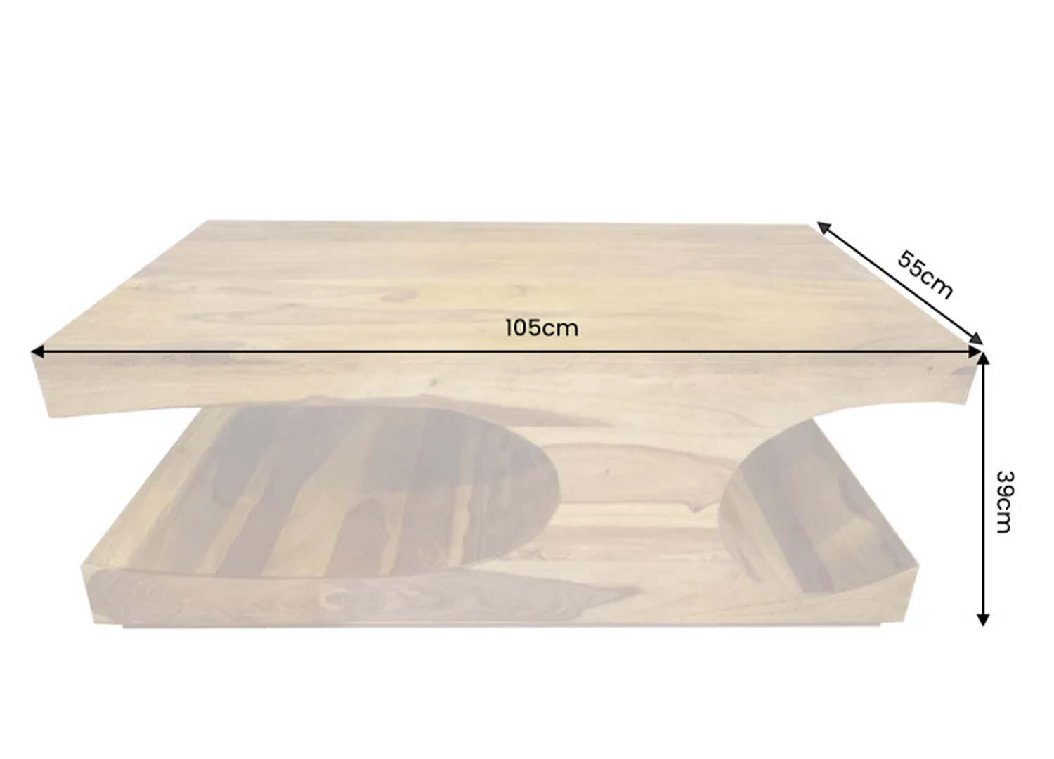 Dimensions de la table basse BIMA 105 cm : 105 x 55 x 39 cm