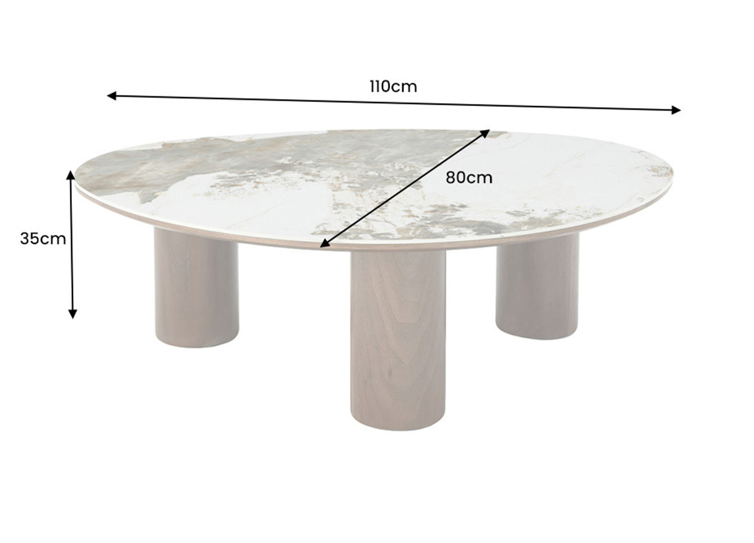 Dimensions de la table basse organique NÉRAYA 110 x 80 x 35 cm