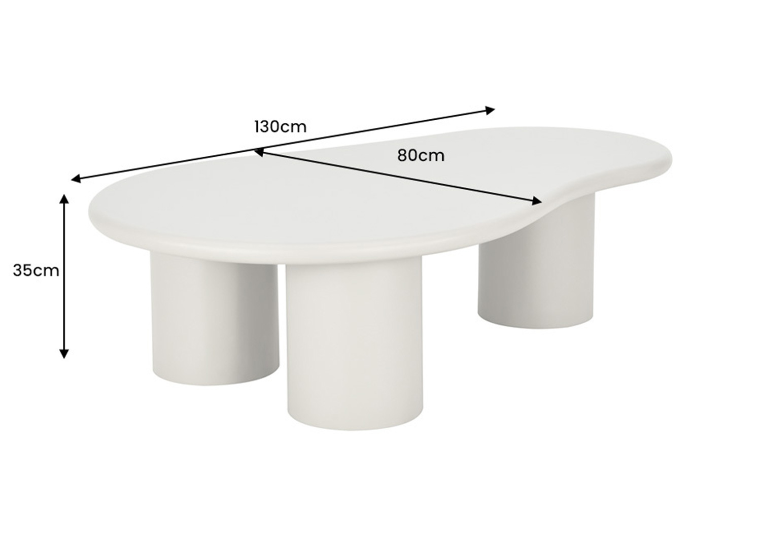 Dimensions de la table basse organique NÉRAYA 130 x 80 x 35 cm greige beige