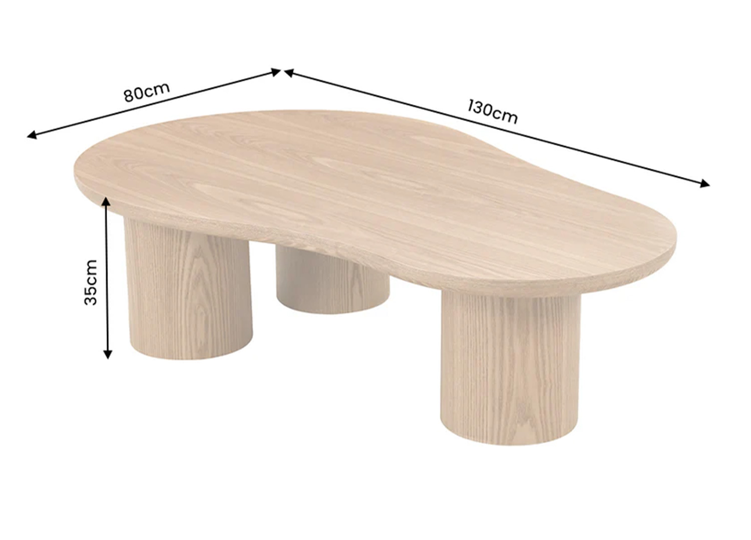Dimensions de la table basse organique NÉRAYA 130 x 80 x 35 cm