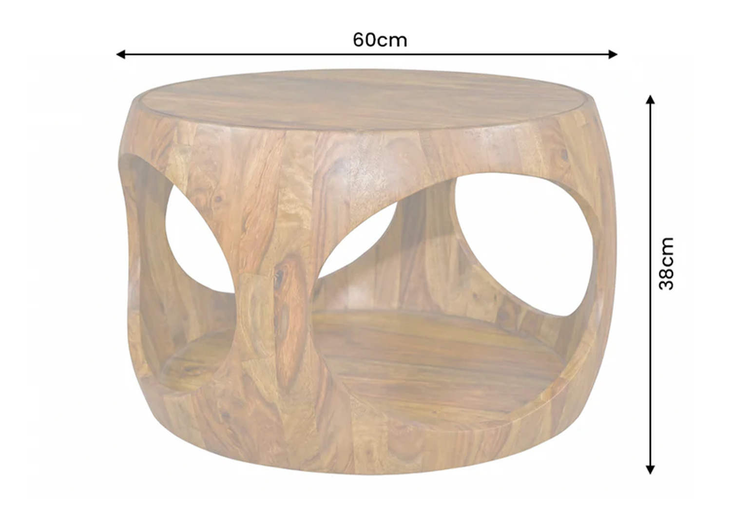 Dimensions de la table basse ronde KARSA : diamètre 60 cm et hauteur 38 cm