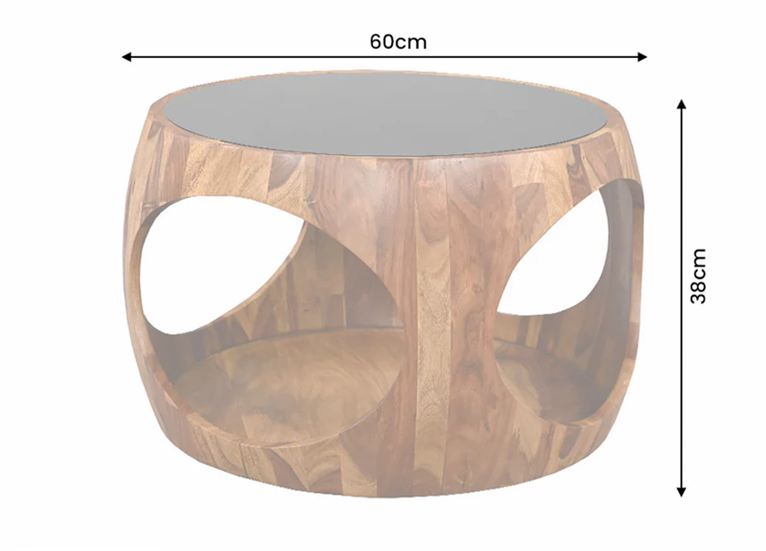 Dimensions de la table basse ronde KARSA avec 60 cm de diamètre et 38 cm de hauteur