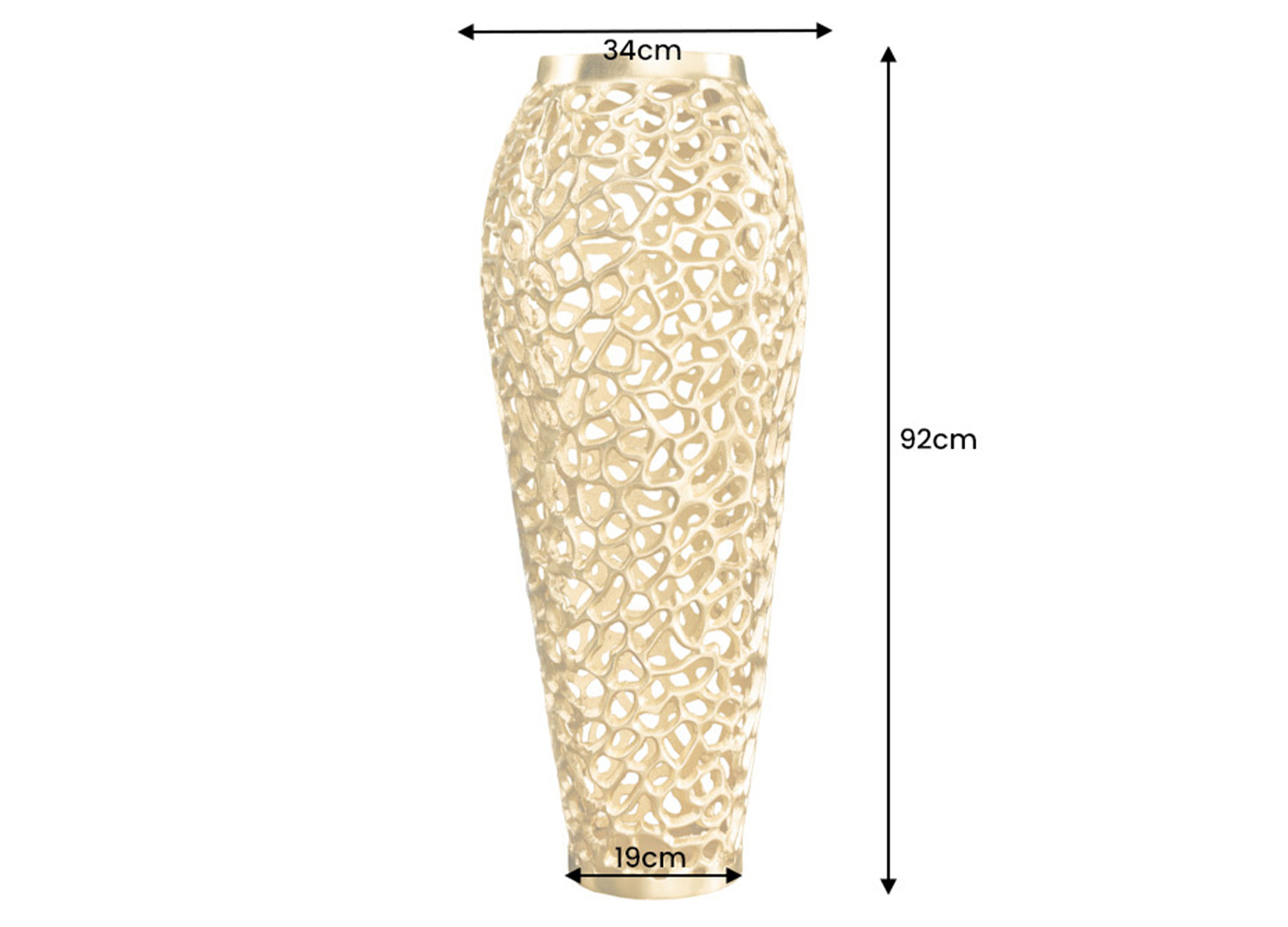 Dimensions du vase de sol CORALIA : hauteur 92 cm, largeur 34 cm et base de 19 cm