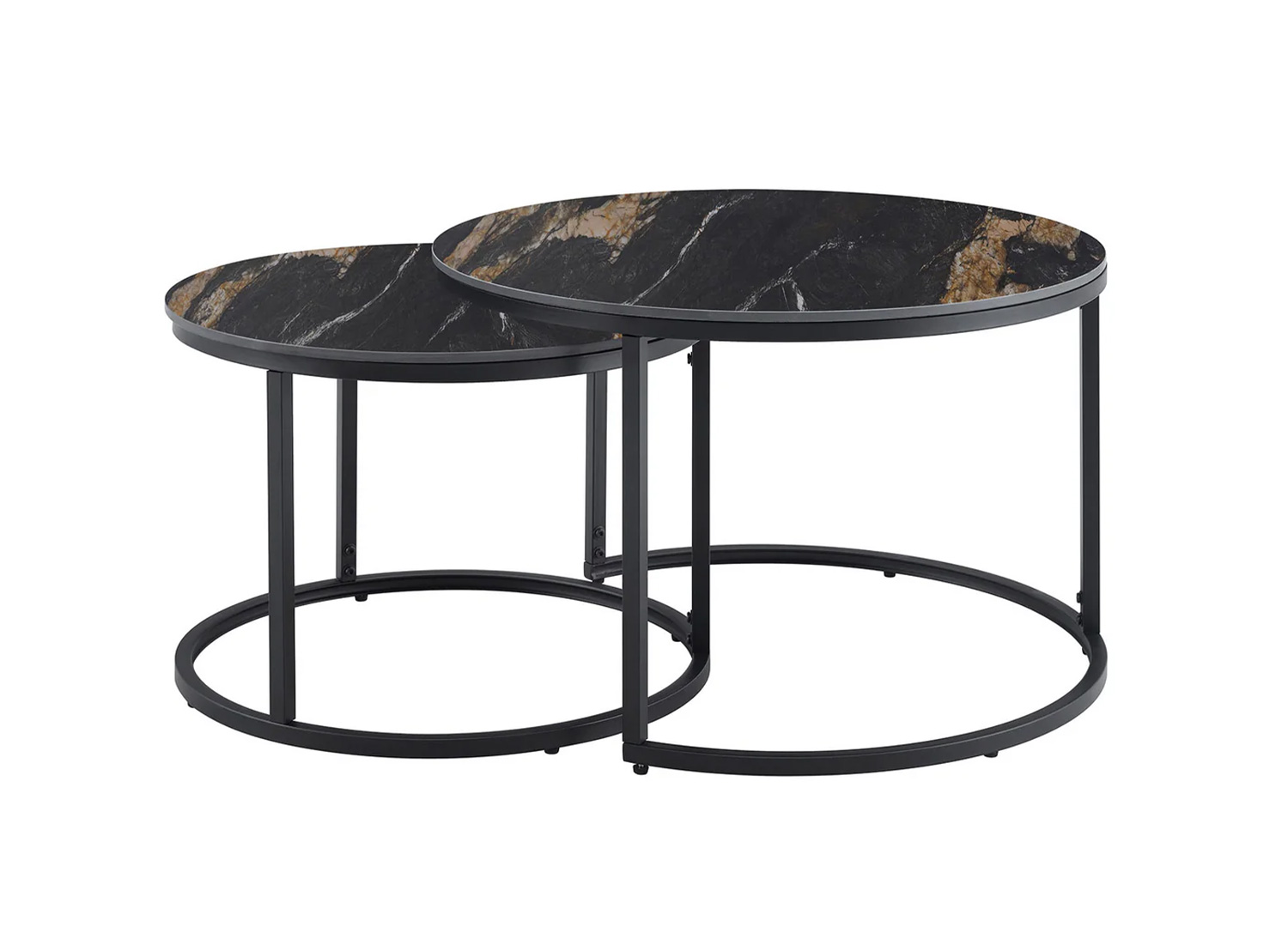 Ensemble de tables basses KAVEN 75 et 60 cm en céramique noir or et sable sur fond blanc