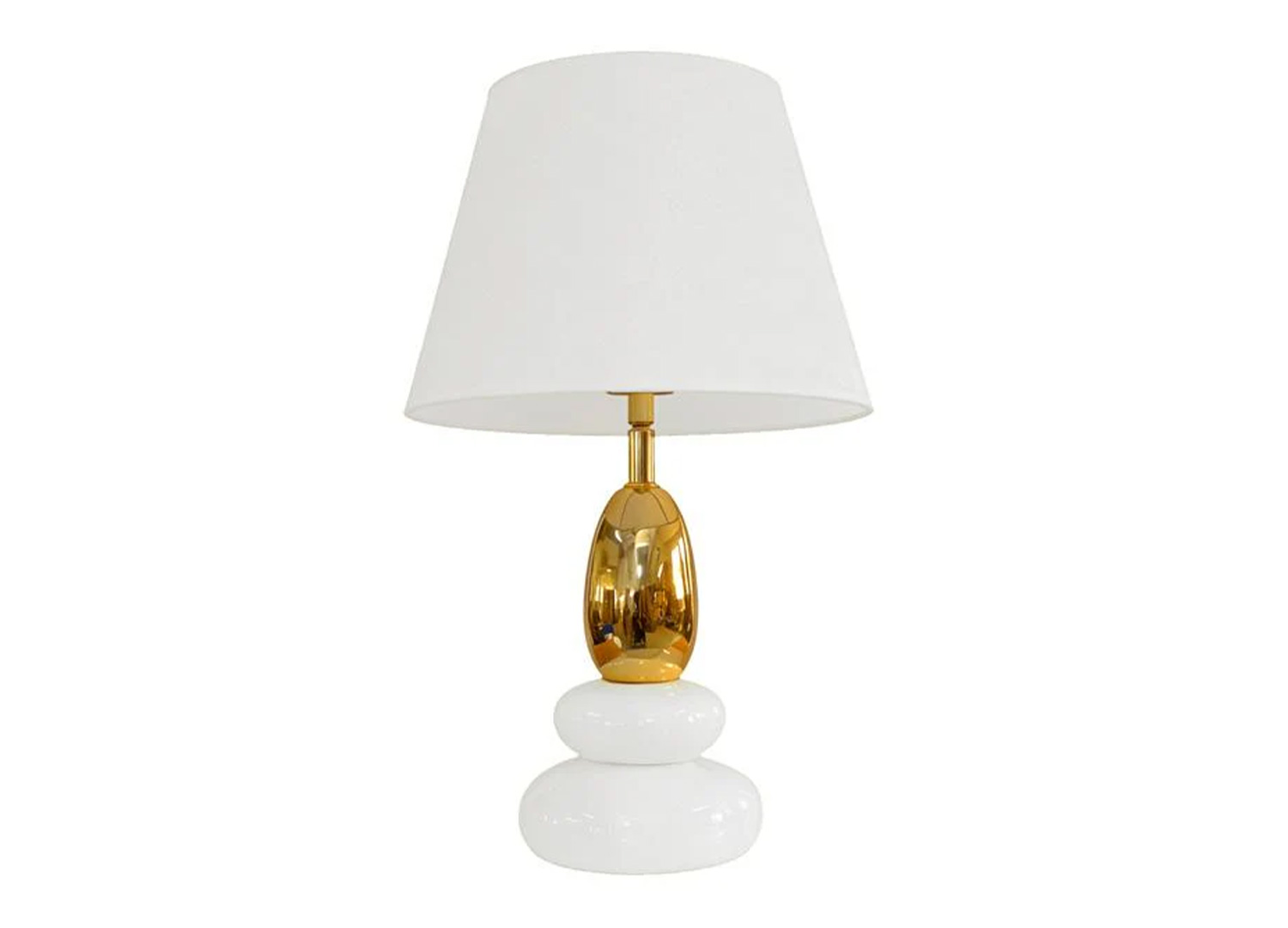 Lampe à poser AURÉA blanc et or avec pied effet galets sur fond blanc