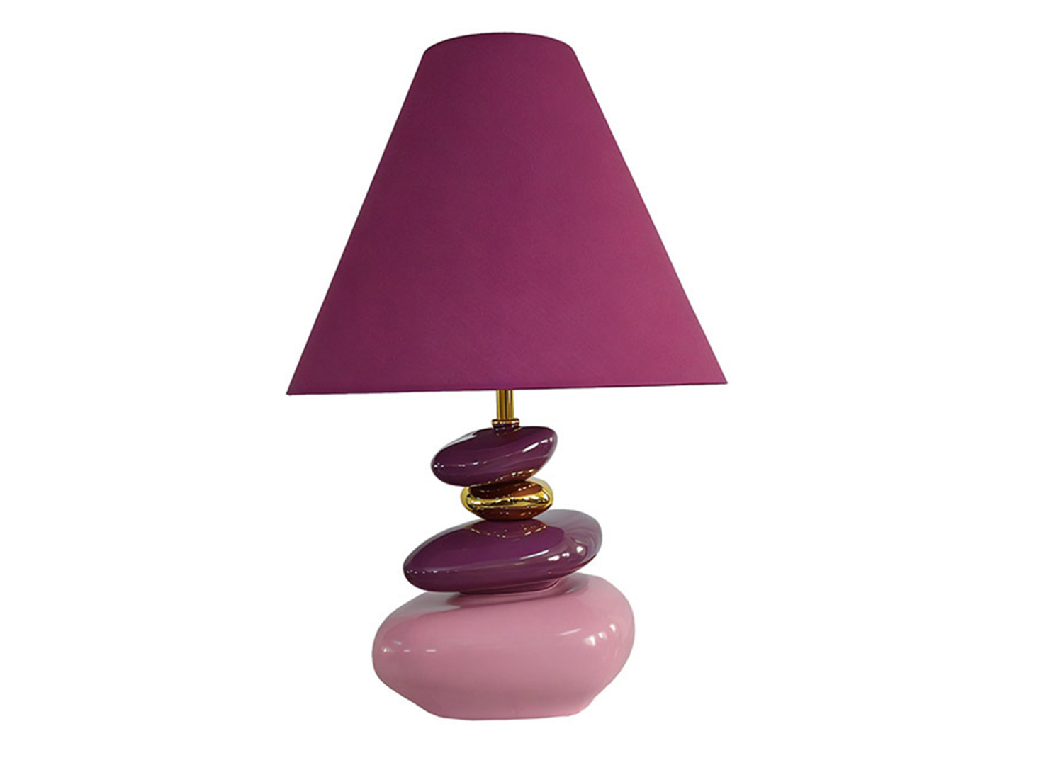 Lampe à poser AURÉA rose et or avec abat-jour rose sur fond blanc