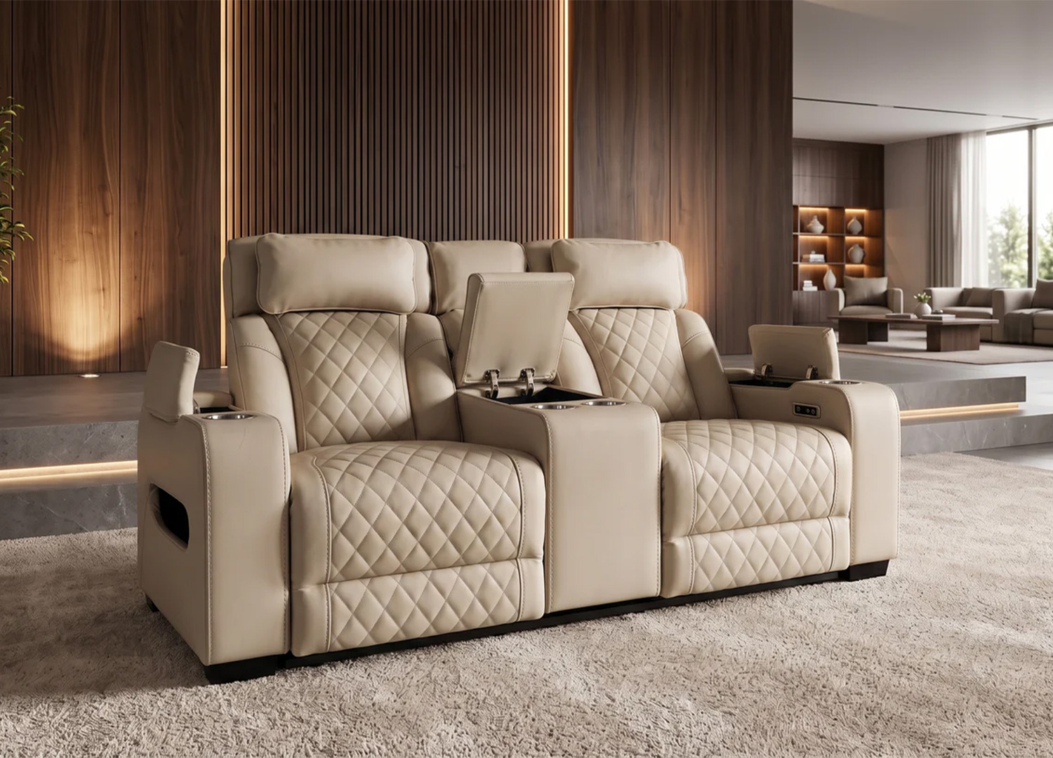 Canapé cinéma moderne simili cuir beige