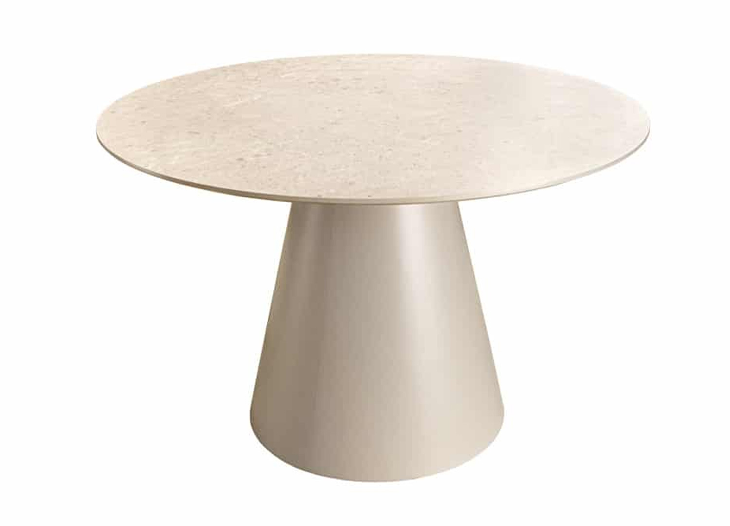 Table à manger ronde ÉLORIA 120 cm effet béton gris sur fond blanc