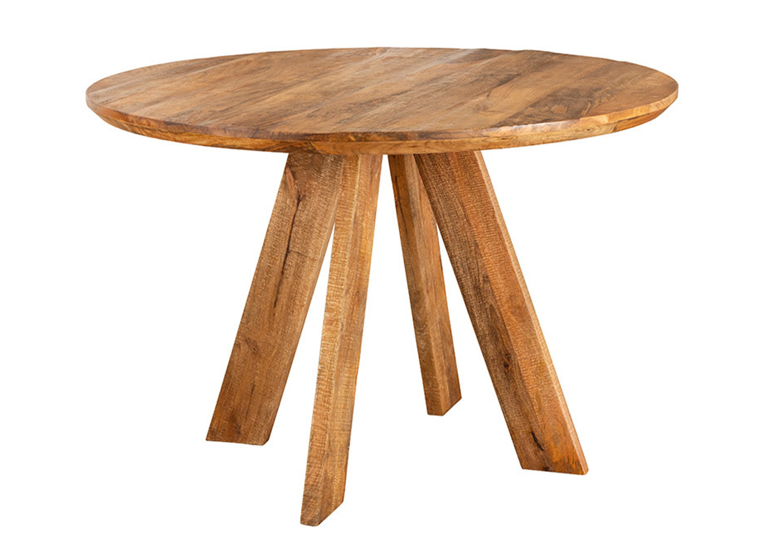 Table à manger ronde GABIN en manguier massif brun de 100 cm sur fond blanc