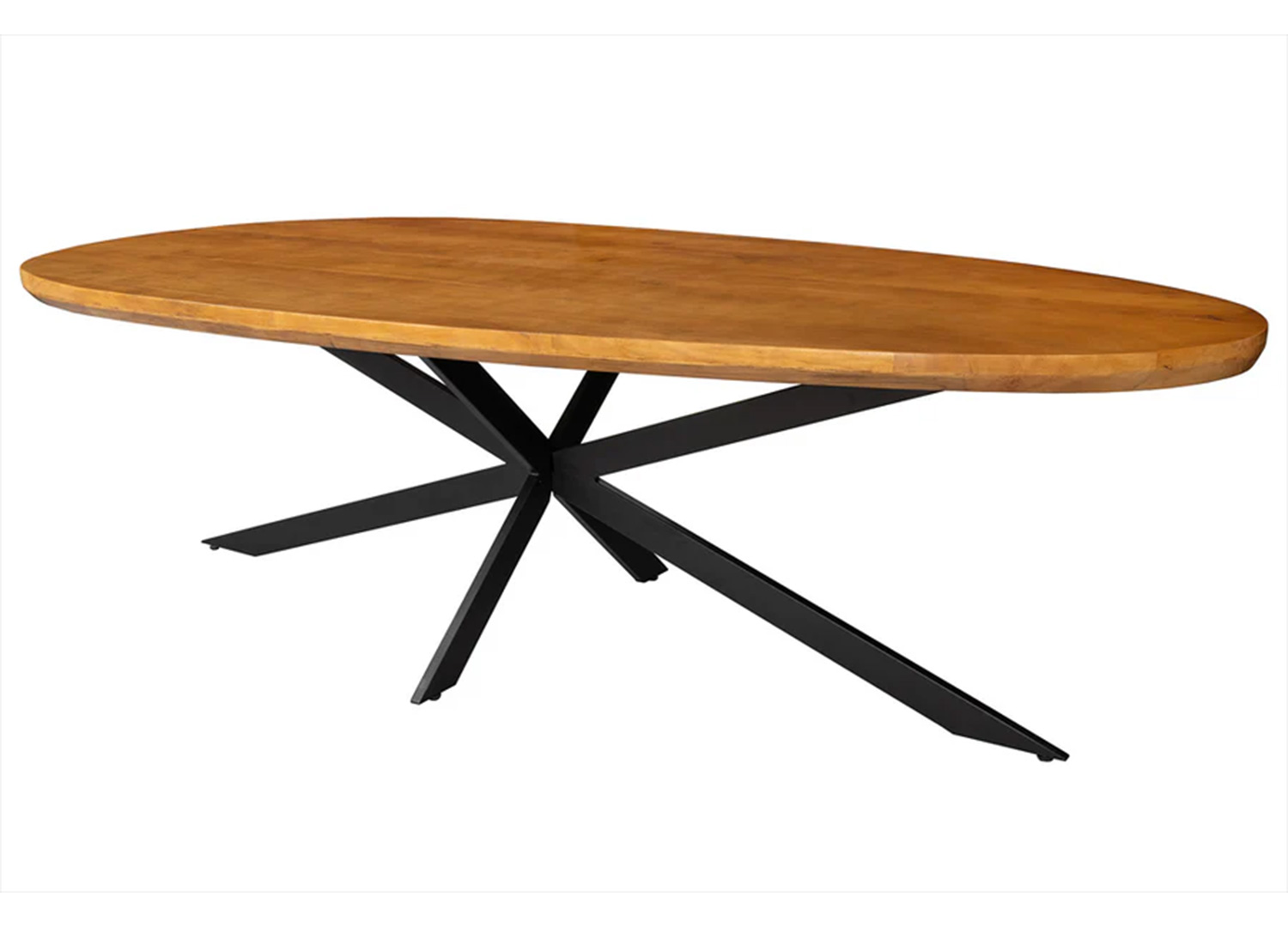 Table à manger ovale SOLAL 240 cm en acacia massif et métal noir sur fond blanc