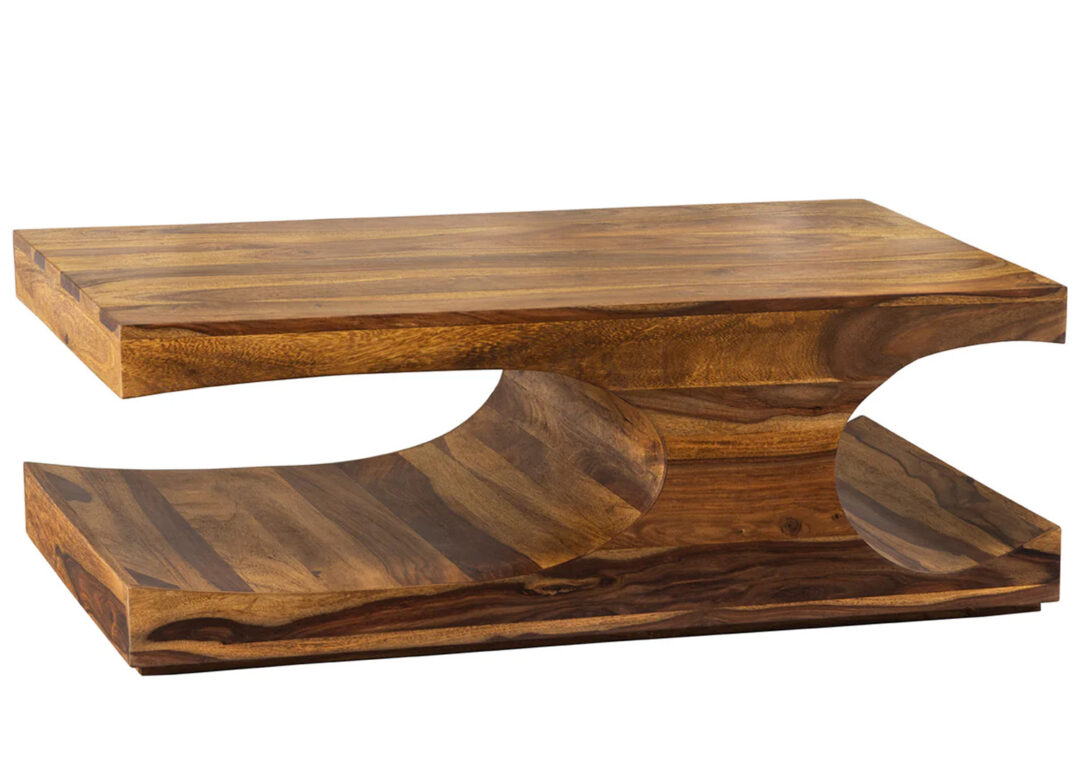 Table basse BIMA 105 cm en bois de sheesham massif sur fond blanc