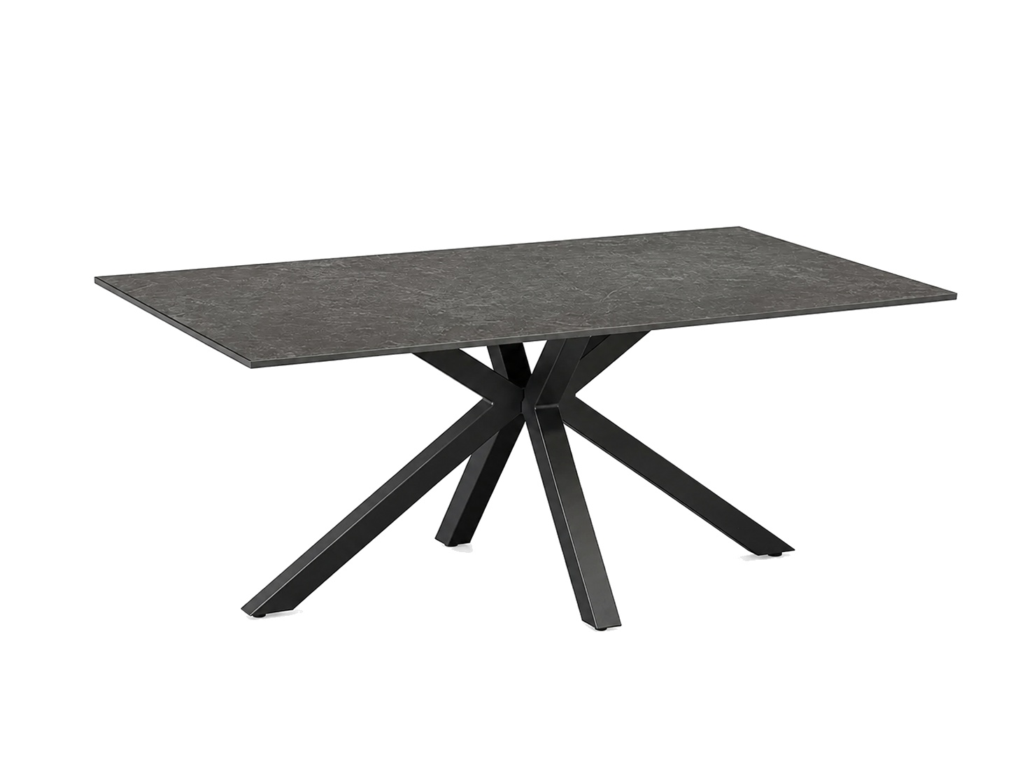 able basse KAVEN 100 cm en céramique anthracite avec piètement étoile en métal noir sur fond blanc