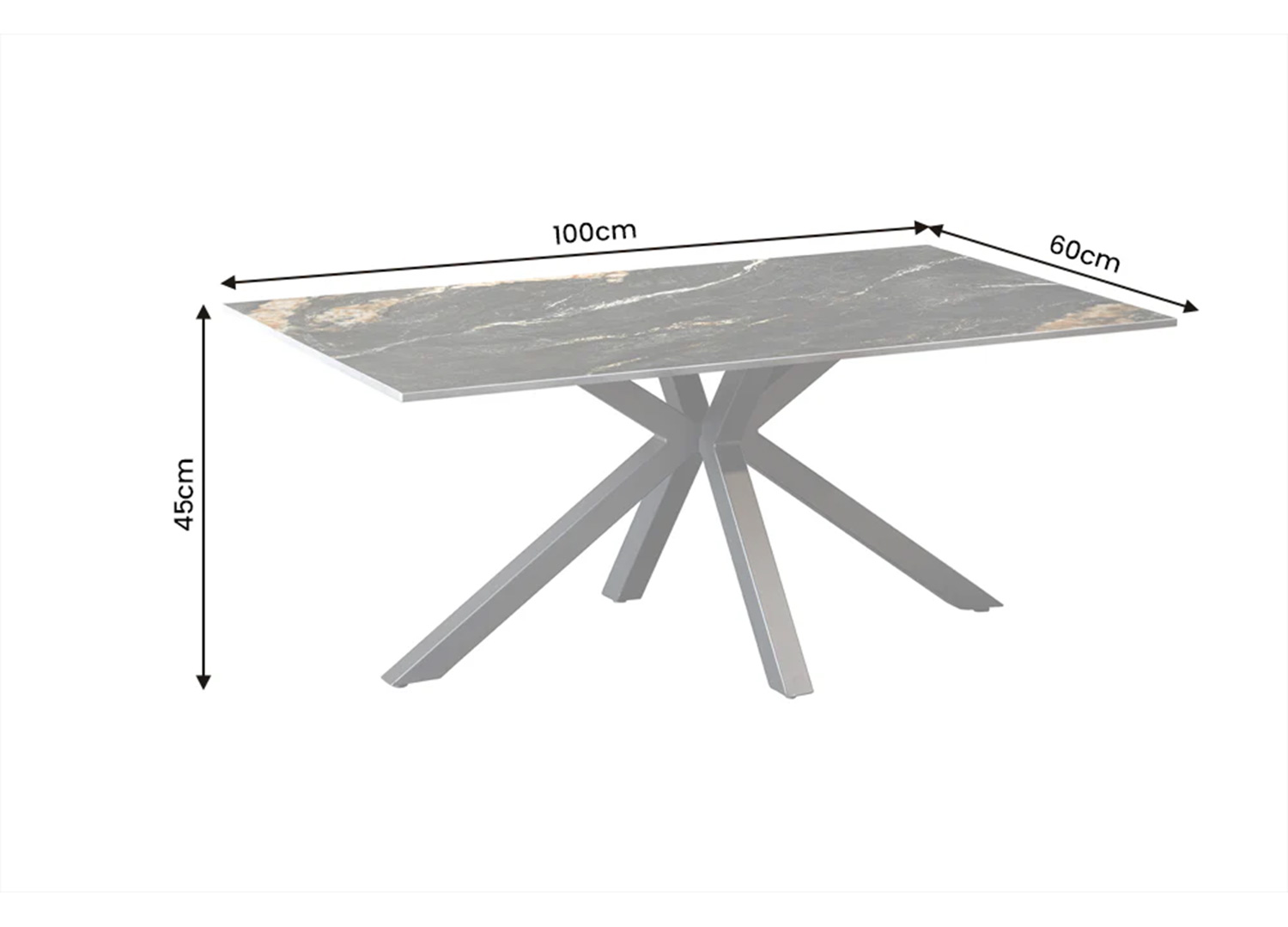 Dimensions de la table basse KAVEN 100 x 60 x 45 cm en céramique noir et or