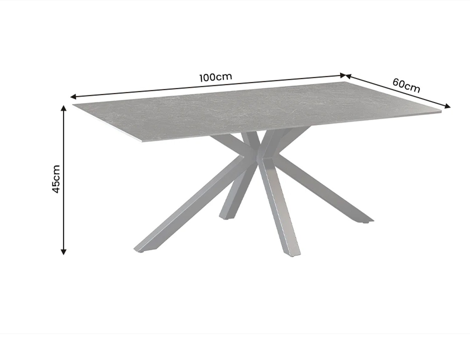 Dimensions de la table basse KAVEN 100 cm en céramique anthracite 100 x 60 x 45 cm