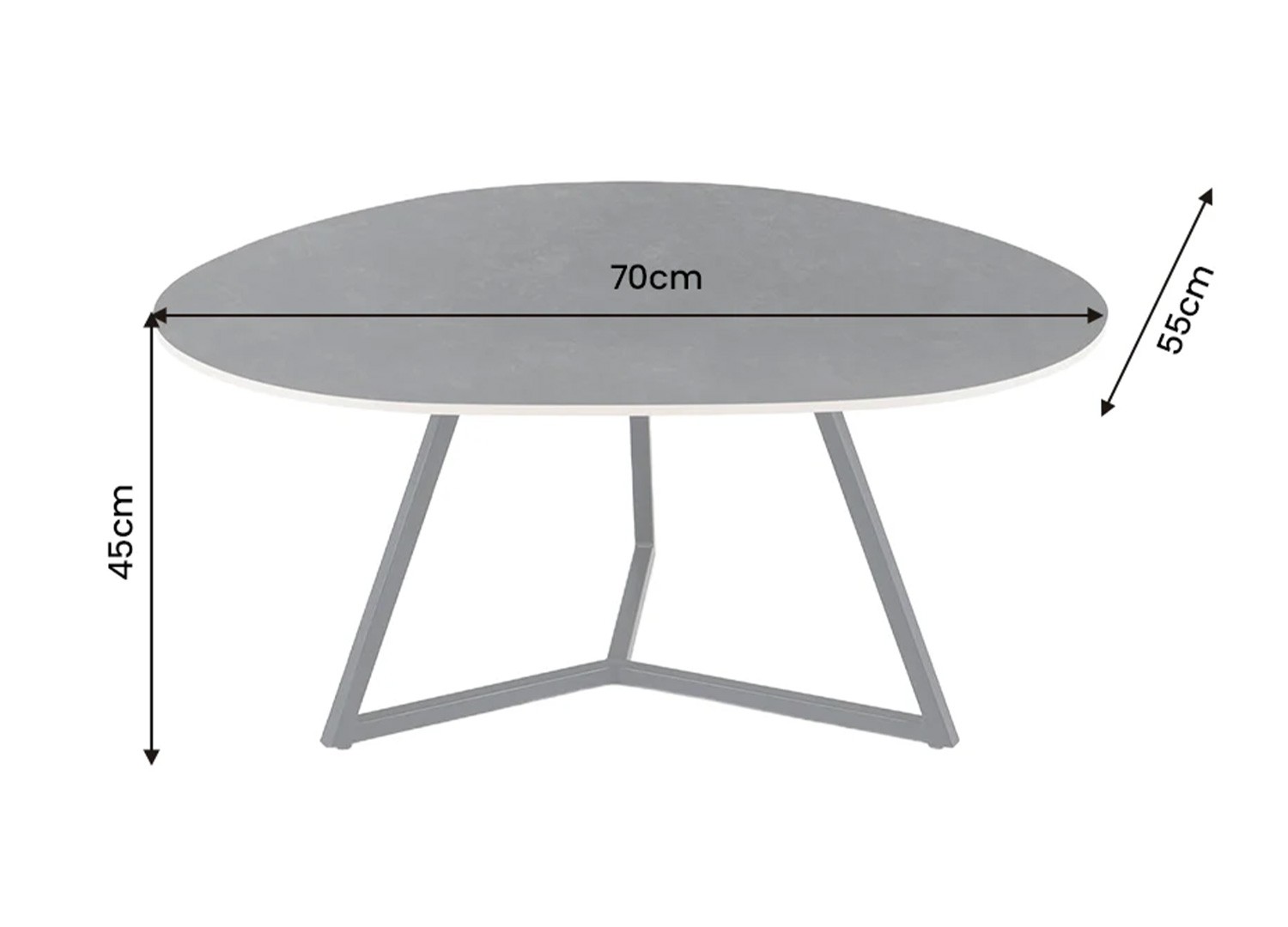 Dimensions de la table basse ORBIS 70 cm en céramique anthracite 70 x 55 x 45 cm