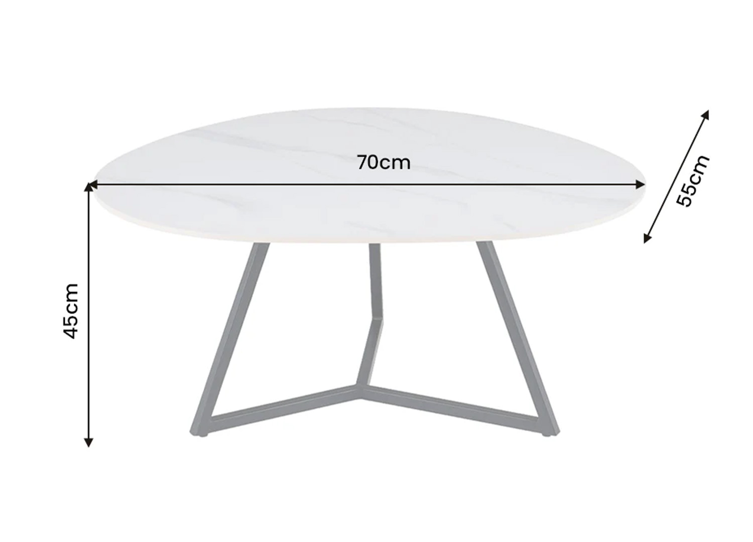 Dimensions de la table basse ORBIS 70 cm en céramique blanche 70 x 55 x 45 cm