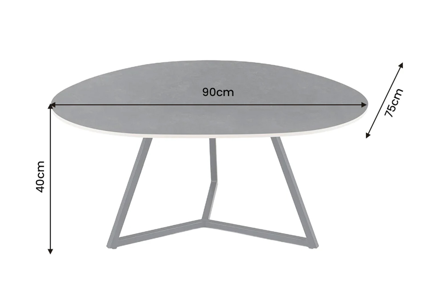 Dimensions de la table basse ORBIS 90 cm en céramique anthracite 90 x 75 x 40 cm