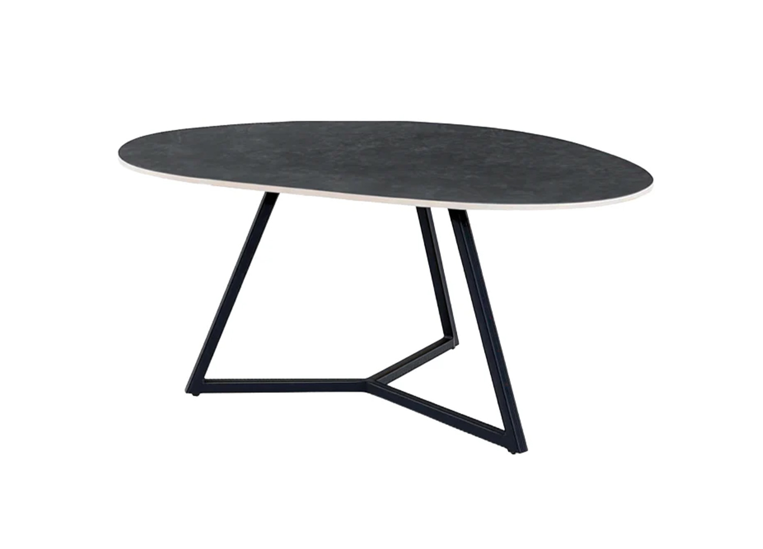Table basse ORBIS 90 cm en céramique anthracite avec piètement métal noir sur fond blanc