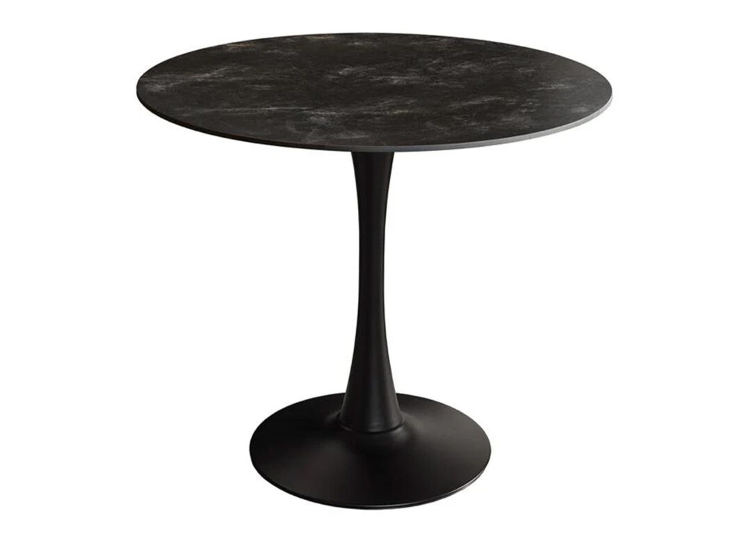 Table bistrot ORBIS 80 cm avec pied tulipe noir et plateau anthracite effet marbre