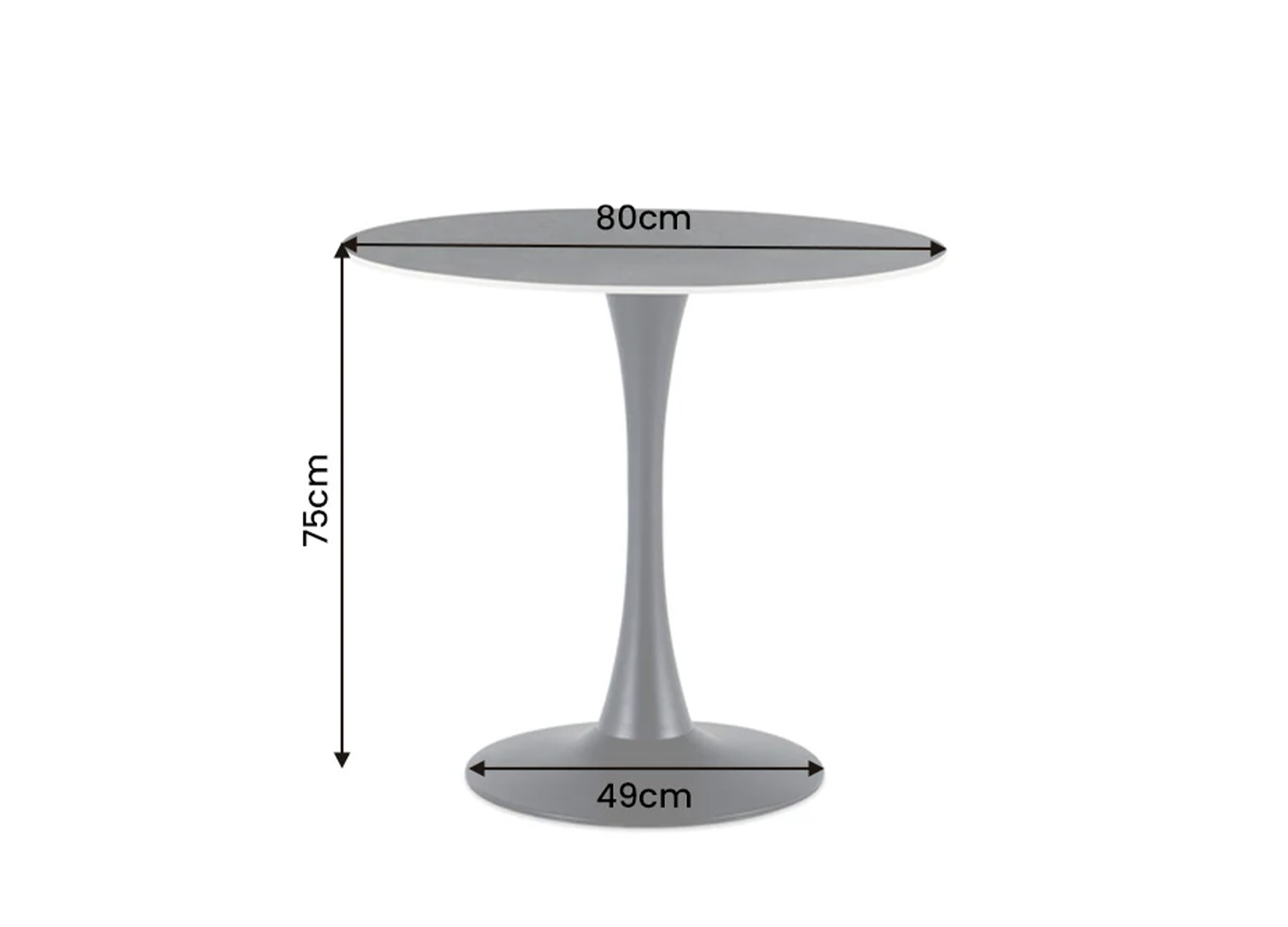 Dimensions de la table bistrot ORBIS 80 cm en céramique anthracite avec pied central noir
