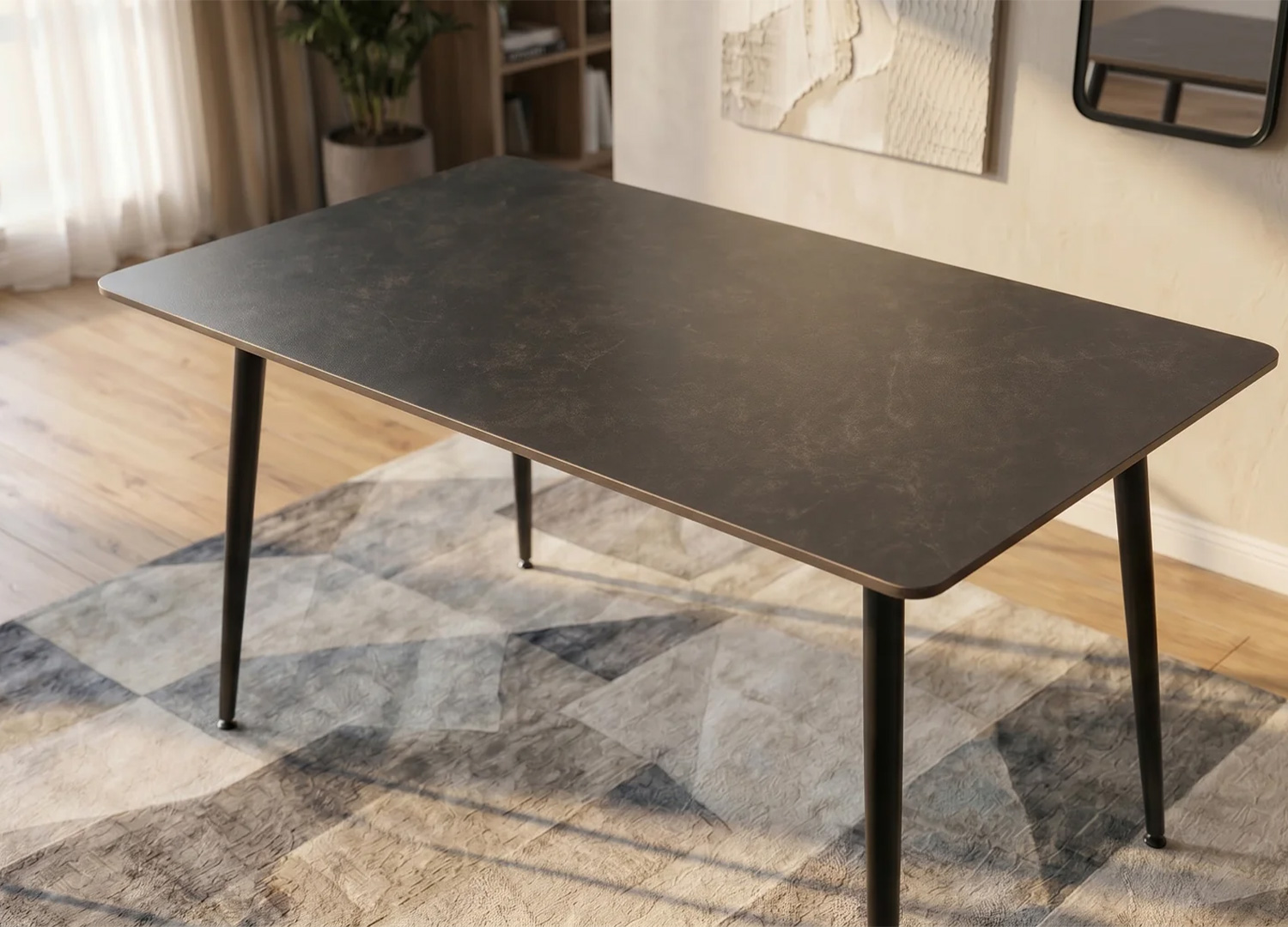 Table KAVEN 120 cm gain de place avec plateau céramique anthracite et pieds noirs