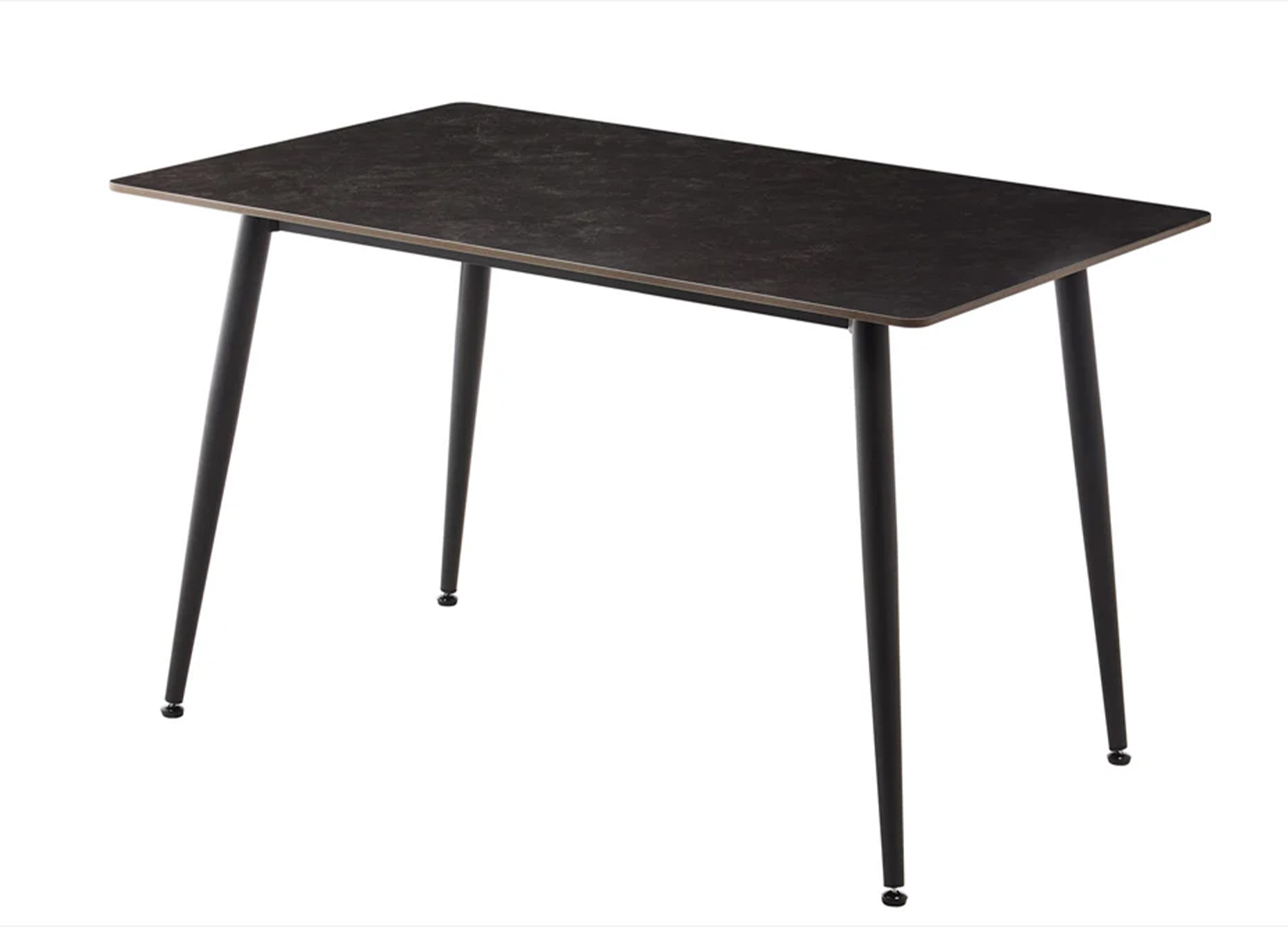 Table KAVEN 120 cm en céramique anthracite avec pieds noirs en métal sur fond blanc