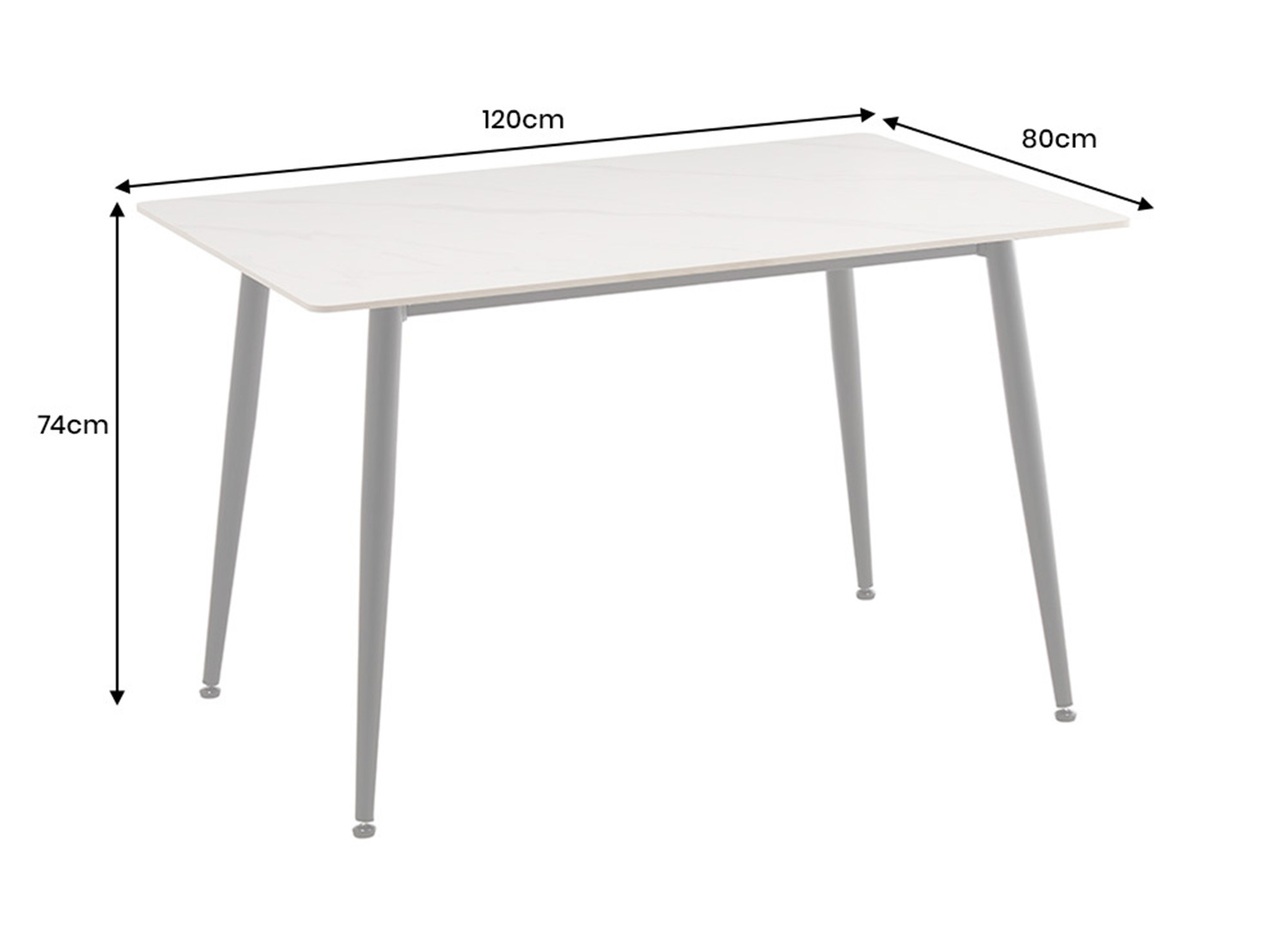 Dimensions de la table KAVEN 120 cm en céramique blanche 120 x 80 x 74 cm