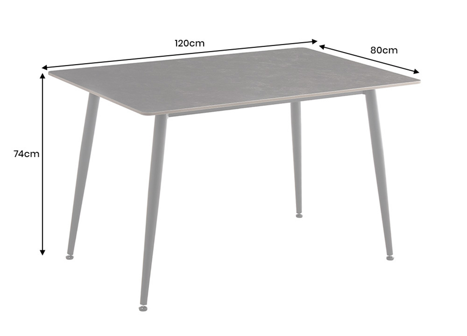 Dimensions de la table KAVEN 120 cm en céramique anthracite 120 x 80 x 74 cm