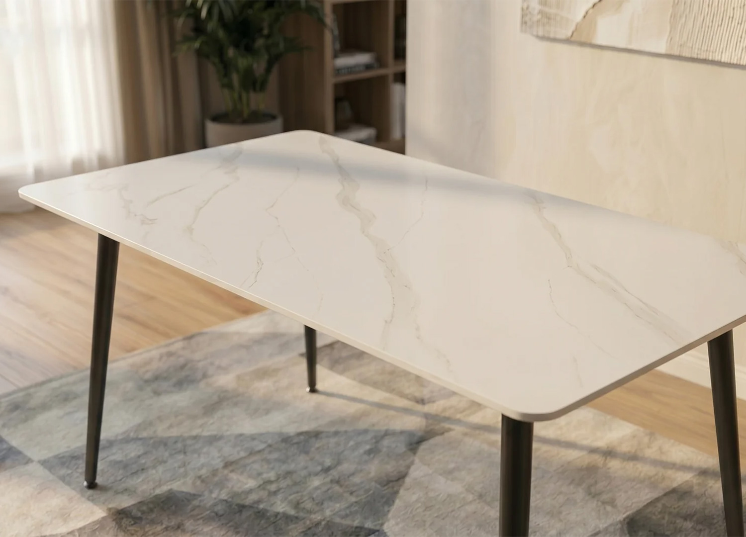Plateau de la table KAVEN 120 cm en céramique blanche effet marbre