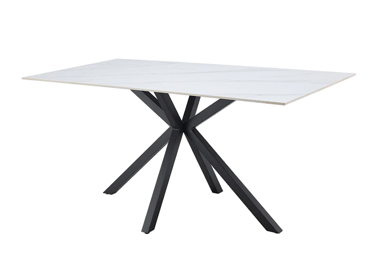 Table KAVEN 160 cm en céramique blanche avec piètement étoile noir sur fond blanc