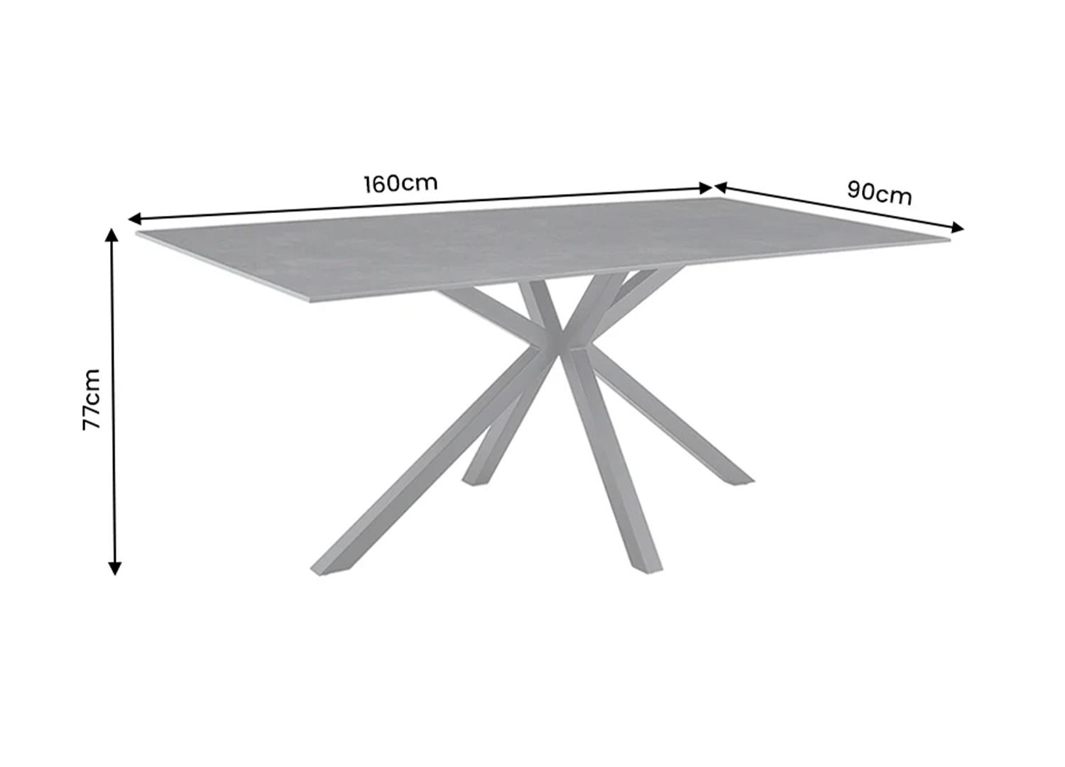 Dimensions de la table KAVEN 160 cm en céramique anthracite 160 x 90 x 77 cm