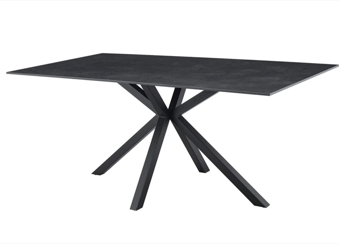 Table KAVEN 180 cm en céramique anthracite avec piètement étoile noir sur fond blanc
